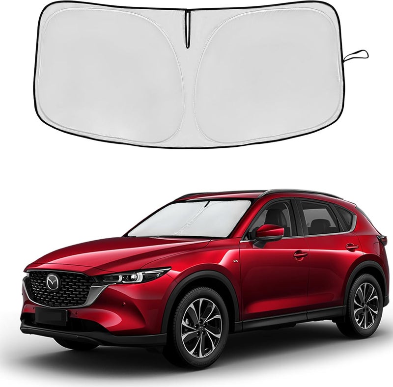 AuyNeas حاجب الشمس لزجاج السيارة الأمامي لمازدا CX5 CX-5 2017-2025 طبقة مزدوجة 240T حاجب زجاج أمامي مخصص ل CX5 CX-5، سبورت، تورينغ، غراند تورينغ، كروس أوفر، حاجب شمس قابل للطي يحجب الأشعة فوق البنفسجية، ملحقات - Image 1